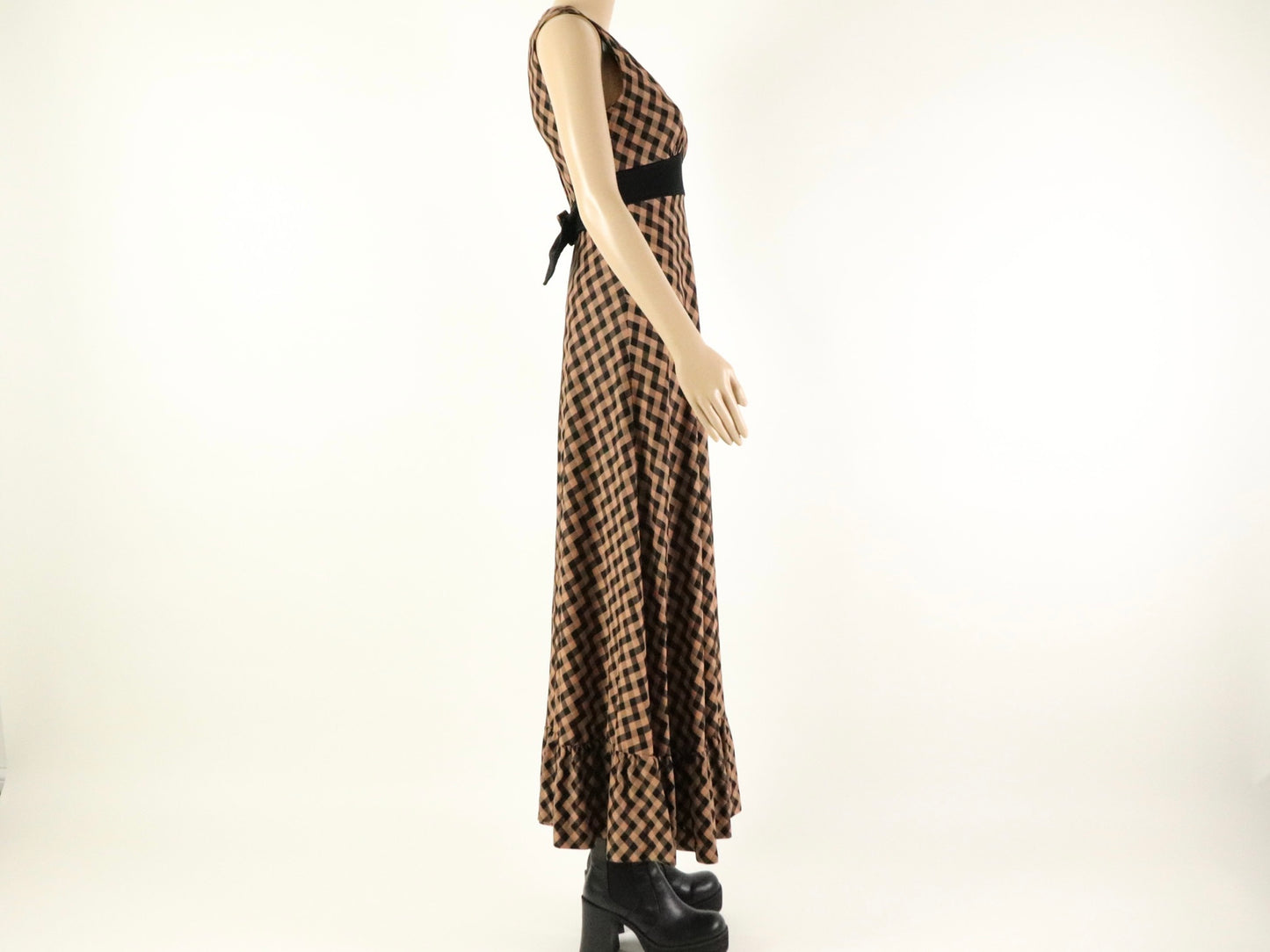 Brown Plaid Maxi dress, 1970s vintage