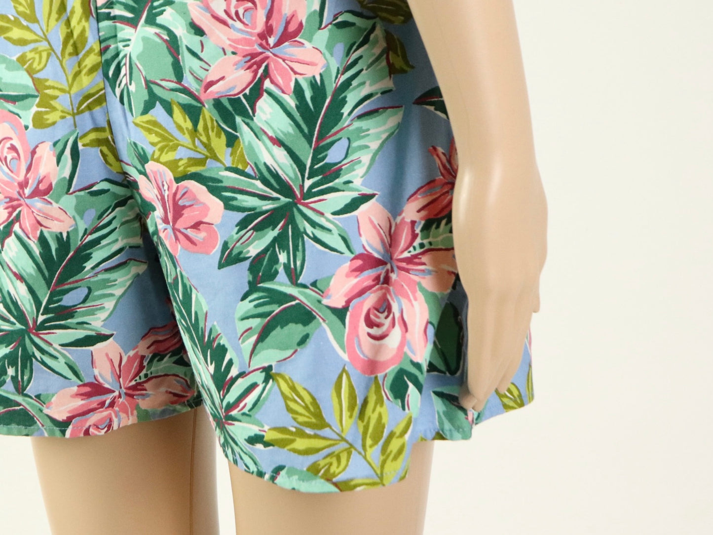 Blue High Wasted Tropical Lounge Shorts, Sea Delight, 1980s Vintage