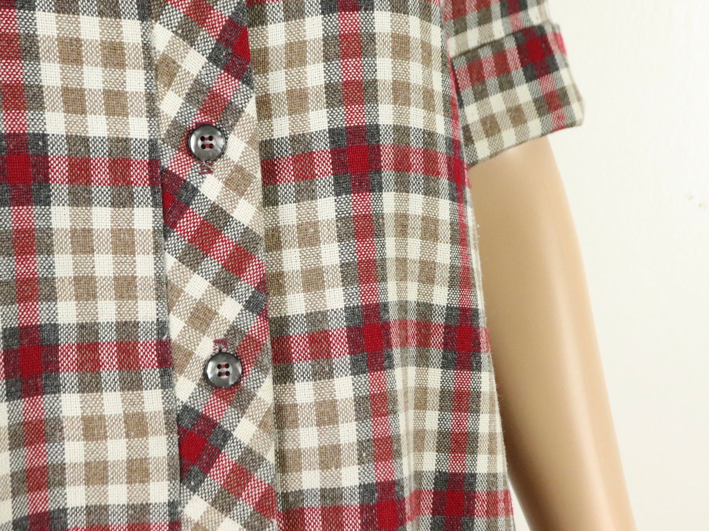 Red Plaid Button Up Dress, 1960s Vintage