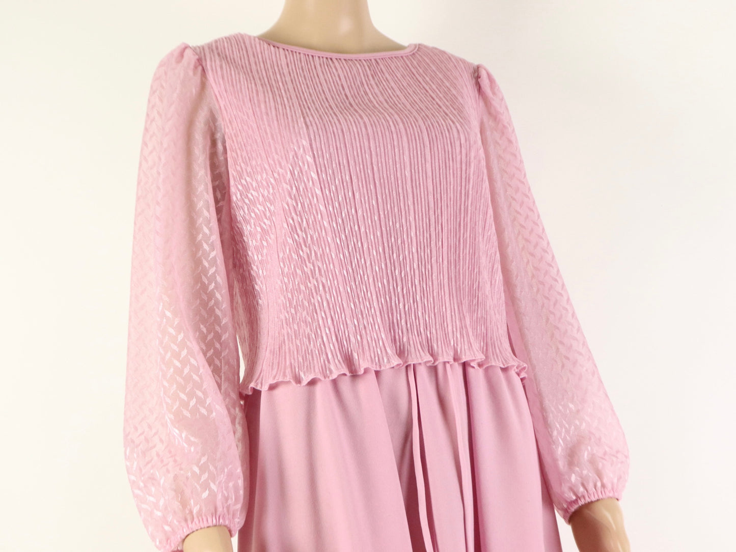 Pink Puff Sleeve Dress, 1970s Vintage