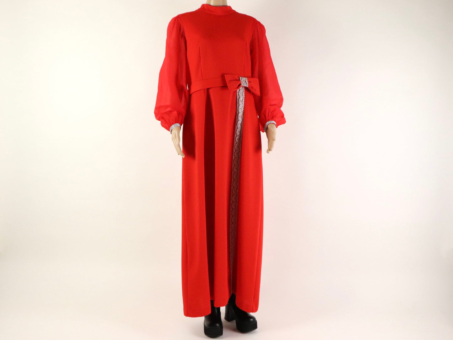 Long Red Party Dress, 1970s Vintage