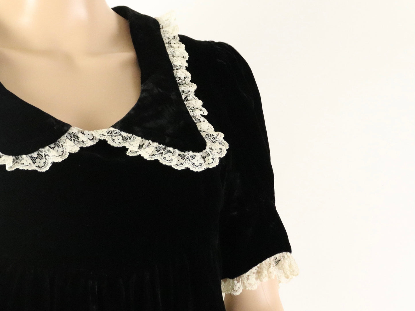Black Collard Velvet Maxi Dress, 1970s Vintage