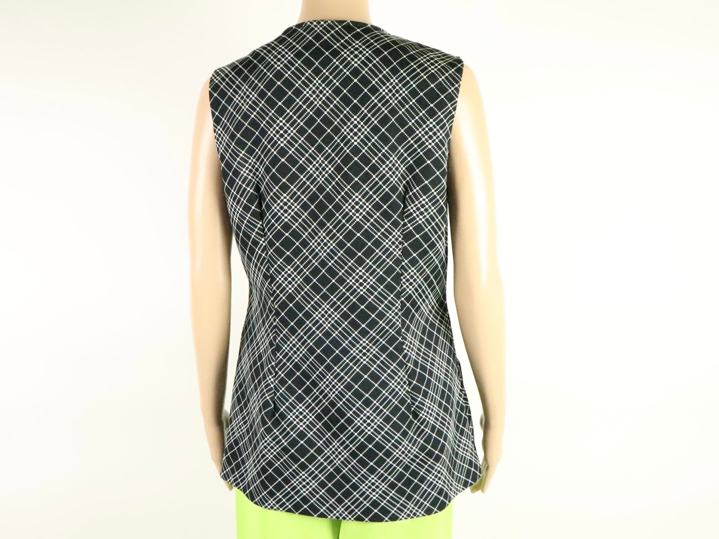 Black Plaid Vest Top, Queen Casuals, 1970s Vintage