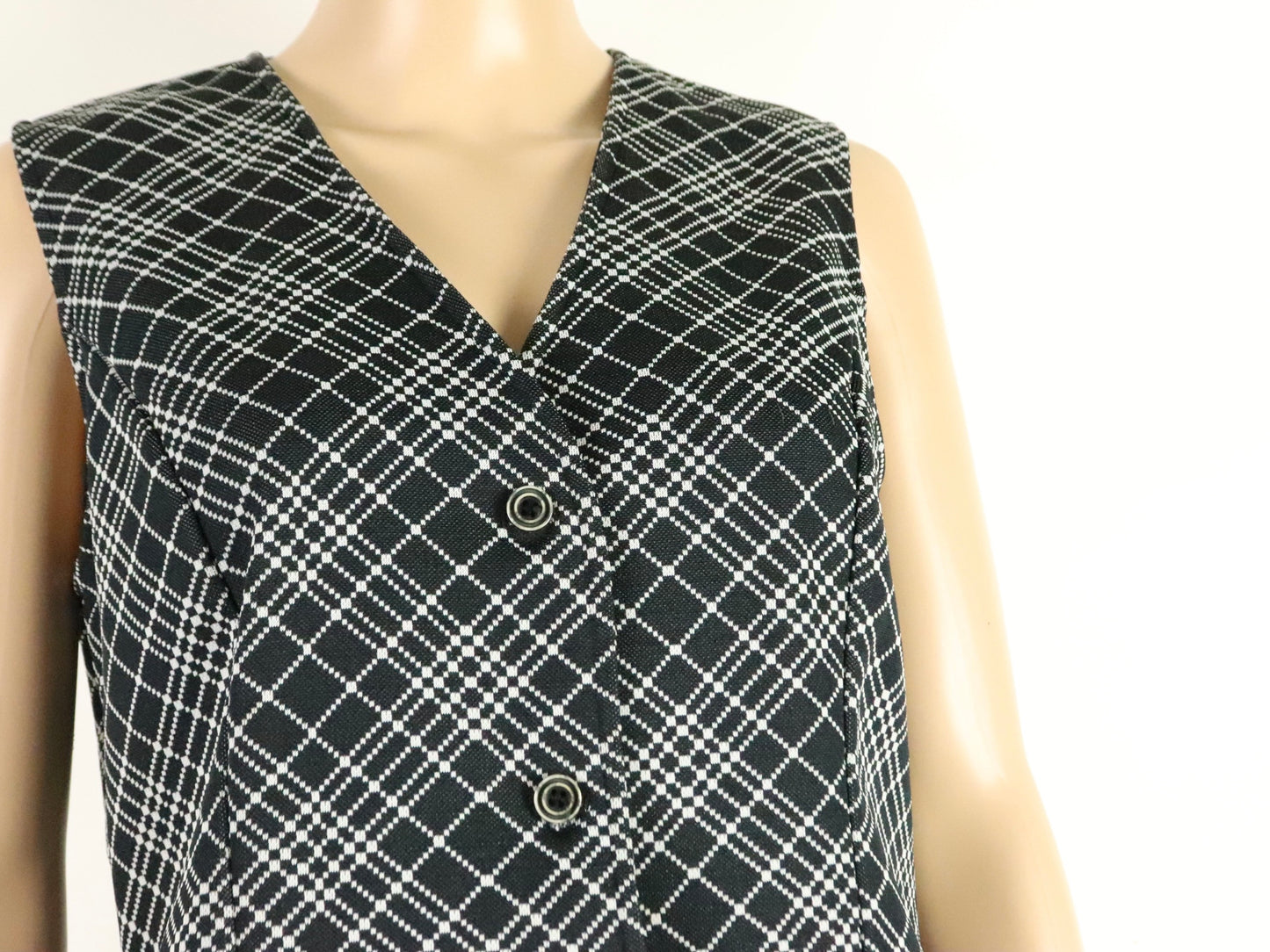 Black Plaid Vest Top, Queen Casuals, 1970s Vintage