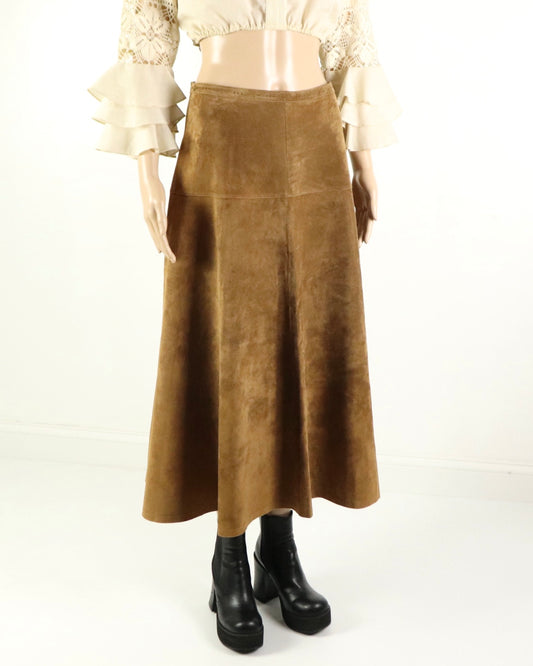 Brown Suede Midi skirt, 1990s Vintage