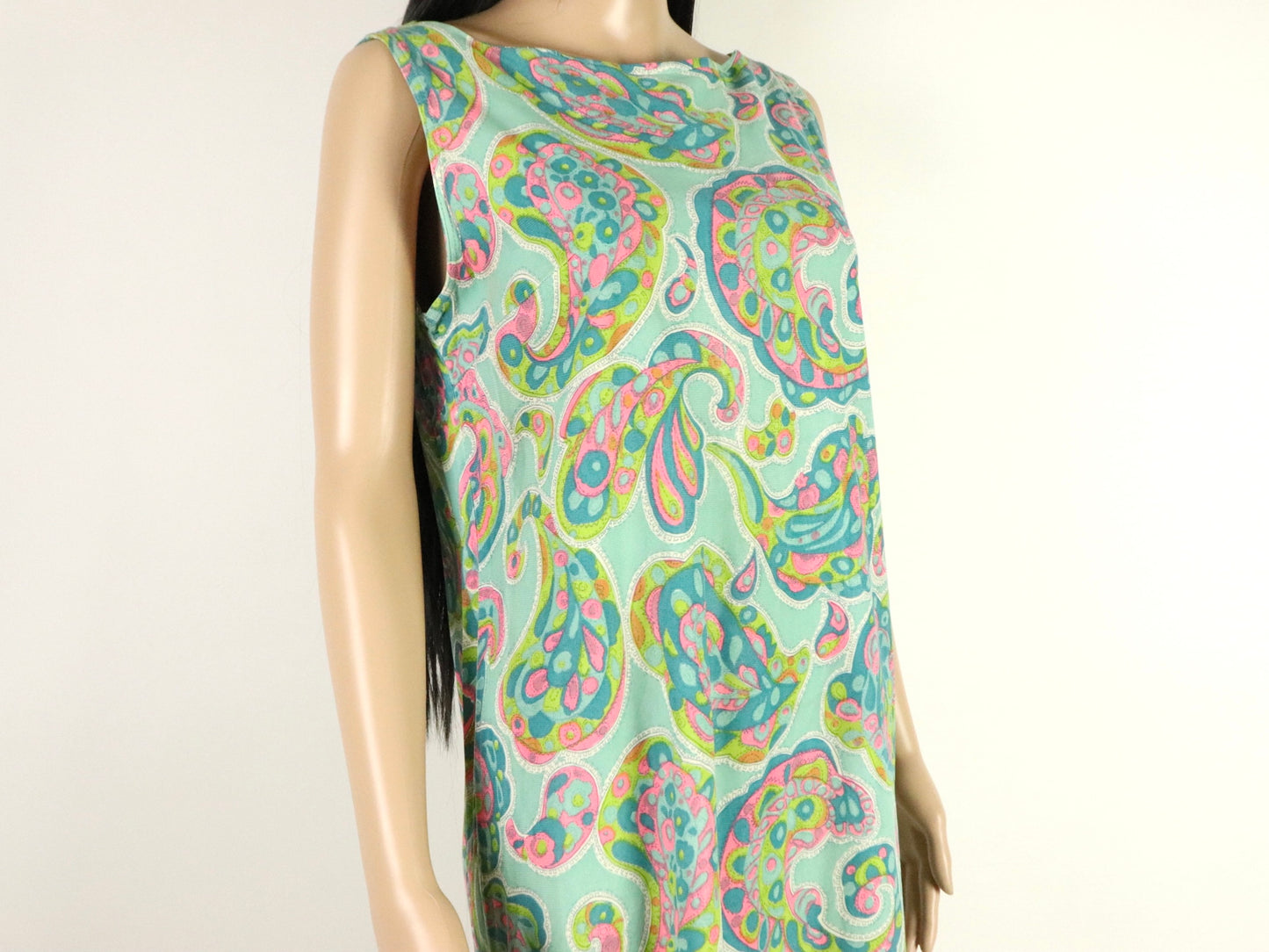Blue Paisley Psychedelic Mini Dress, 1970s Vintage