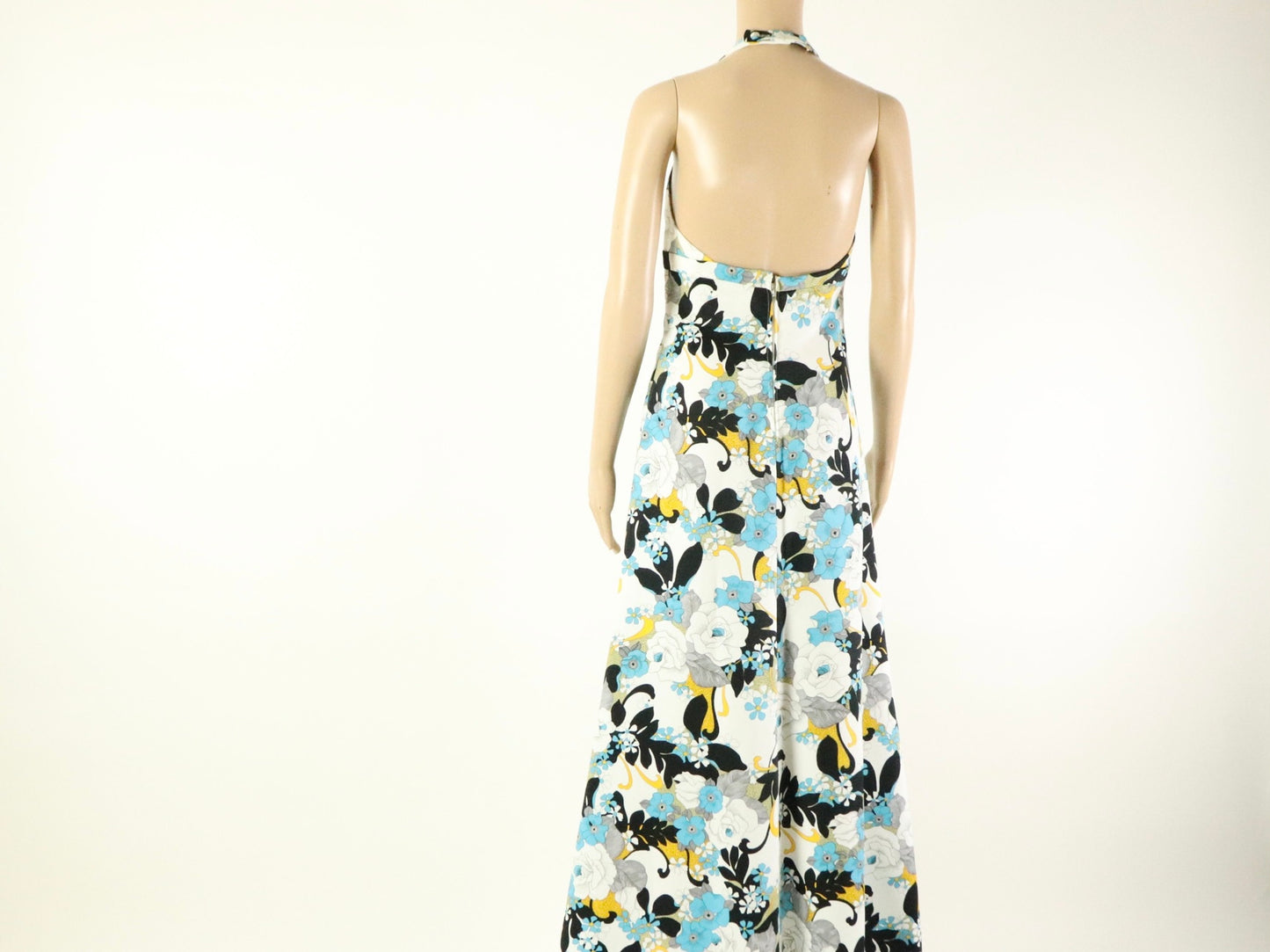Abstract Floral Halter Maxi dress, 1970s vintage
