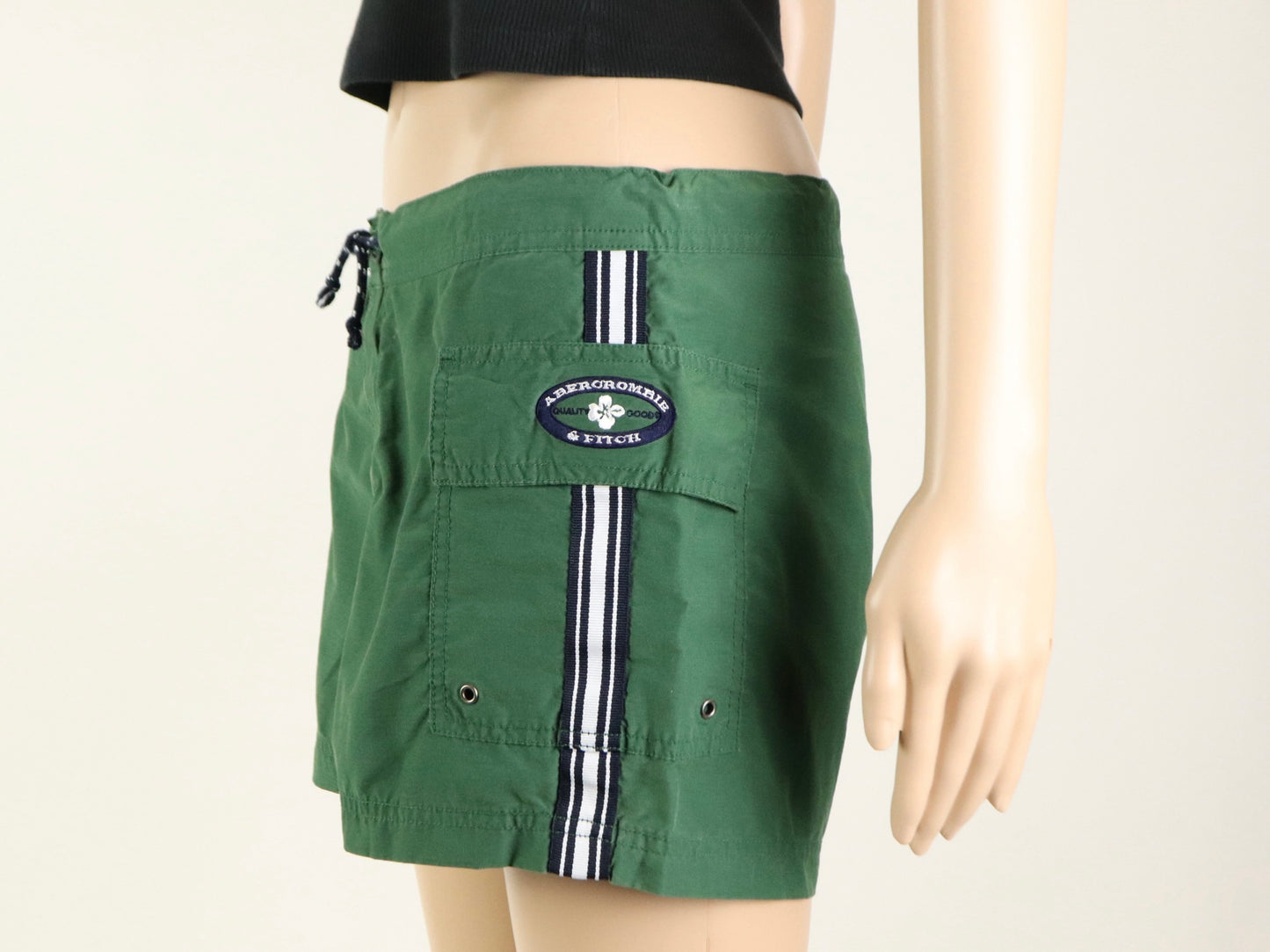 Abercrombie and Fitch Green and White Swim Trunks, 1990s Vintage