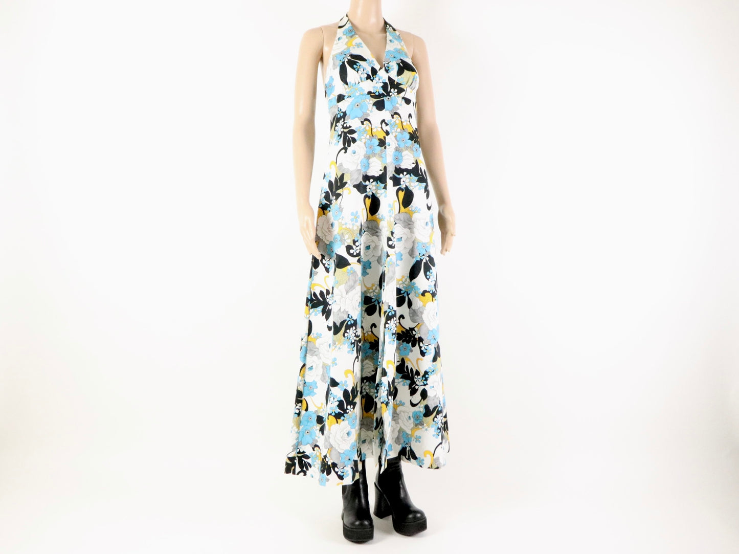 Abstract Floral Halter Maxi dress, 1970s vintage
