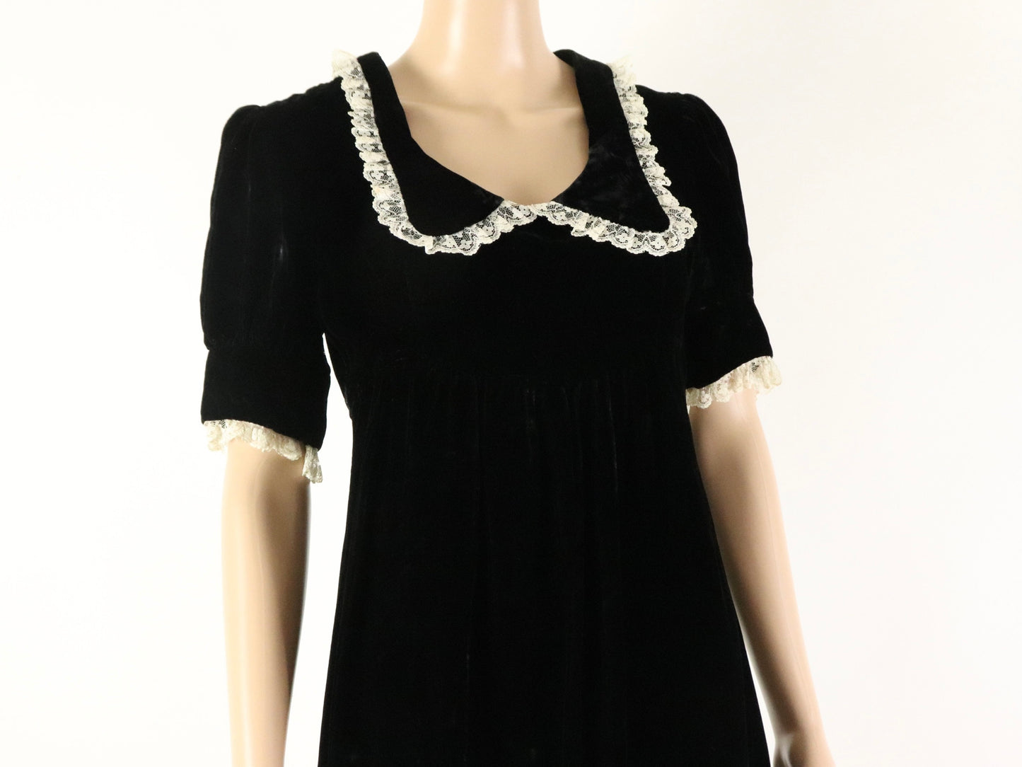 Black Collard Velvet Maxi Dress, 1970s Vintage