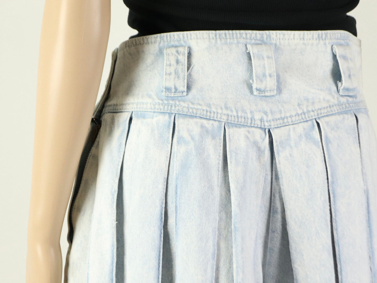 Light Blue Denim Pleated Mini Skort, Stefano, 1980s Vintage