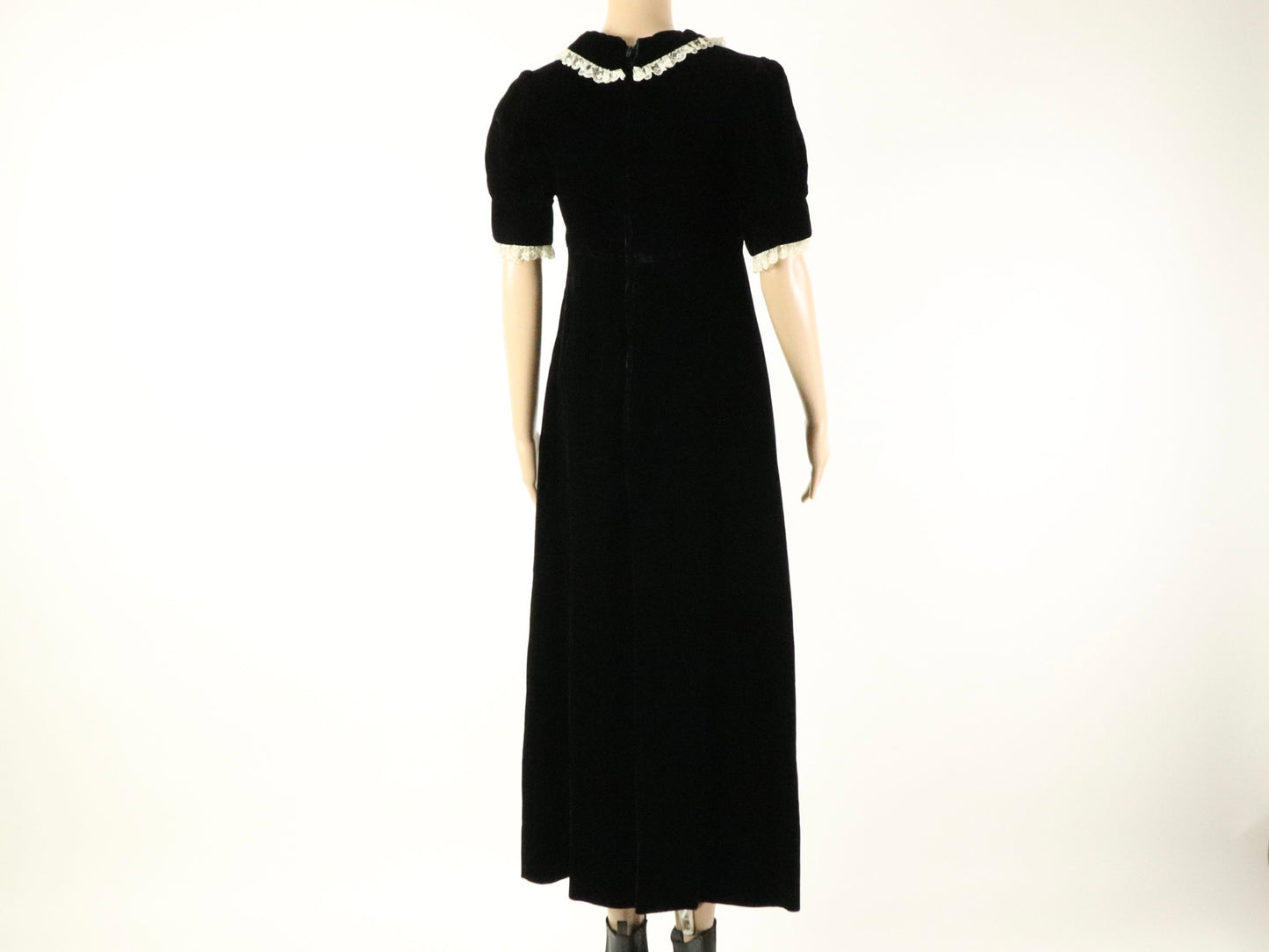 Black Collard Velvet Maxi Dress, 1970s Vintage