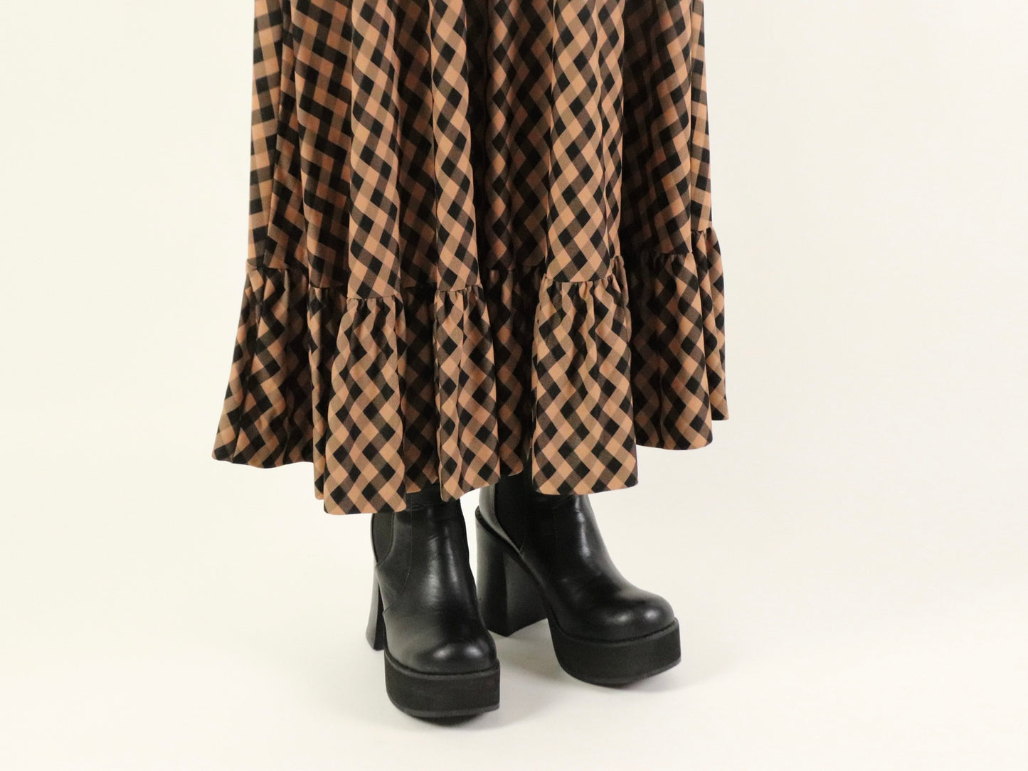 Brown Plaid Maxi dress, 1970s vintage
