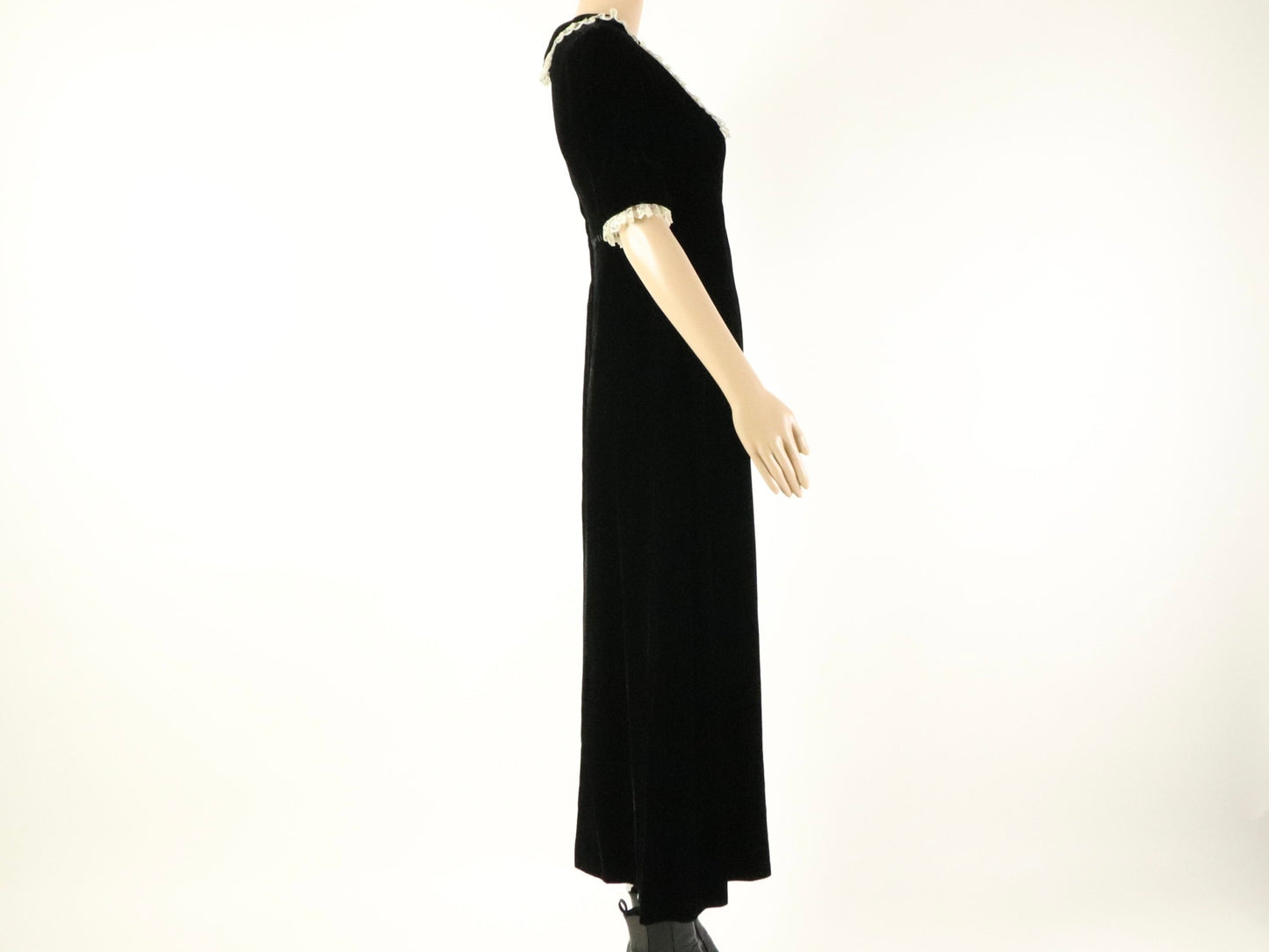 Black Collard Velvet Maxi Dress, 1970s Vintage