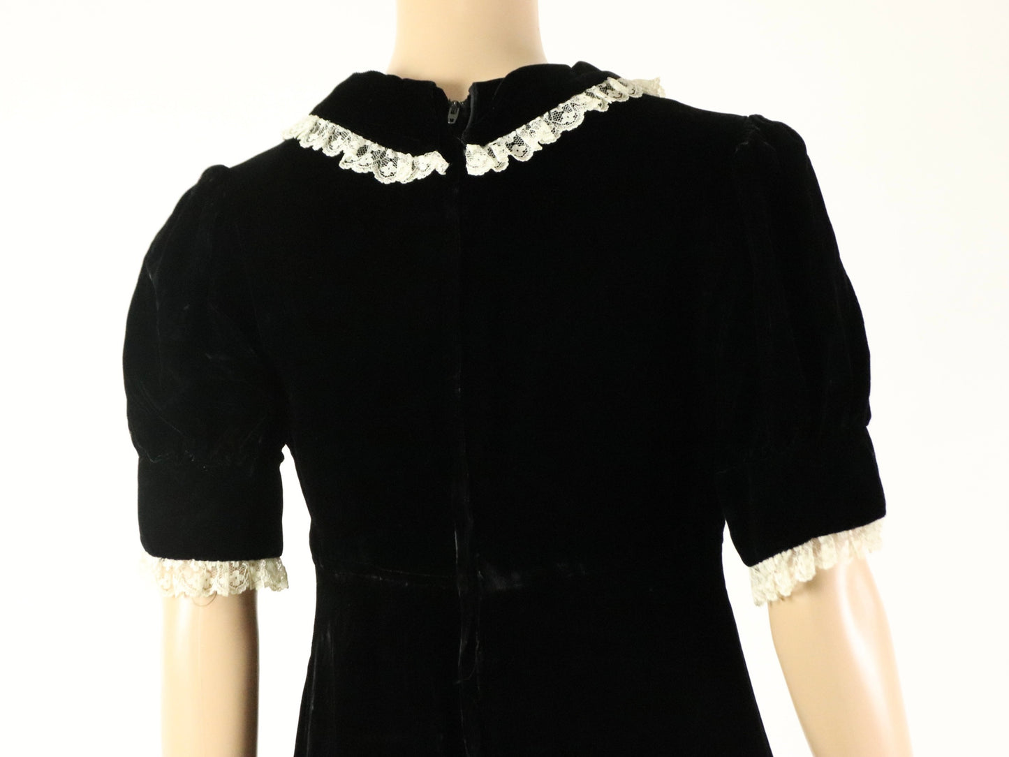 Black Collard Velvet Maxi Dress, 1970s Vintage