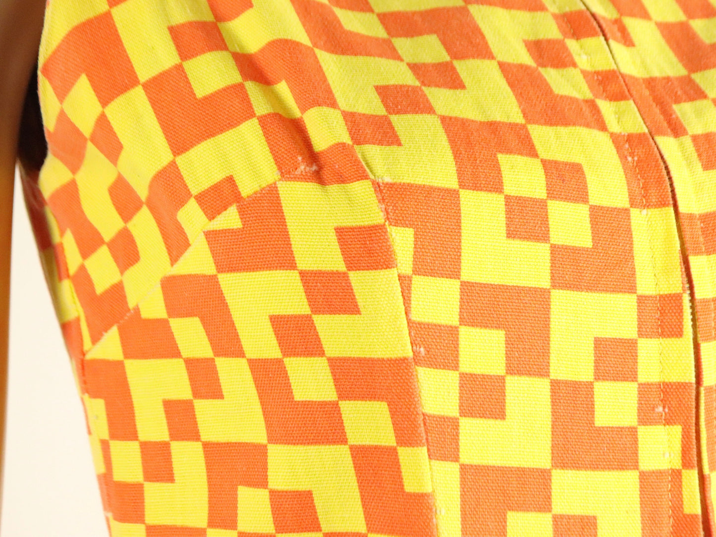 Yellow And Orange Abstract Checkered Romper, 1970s Vintage