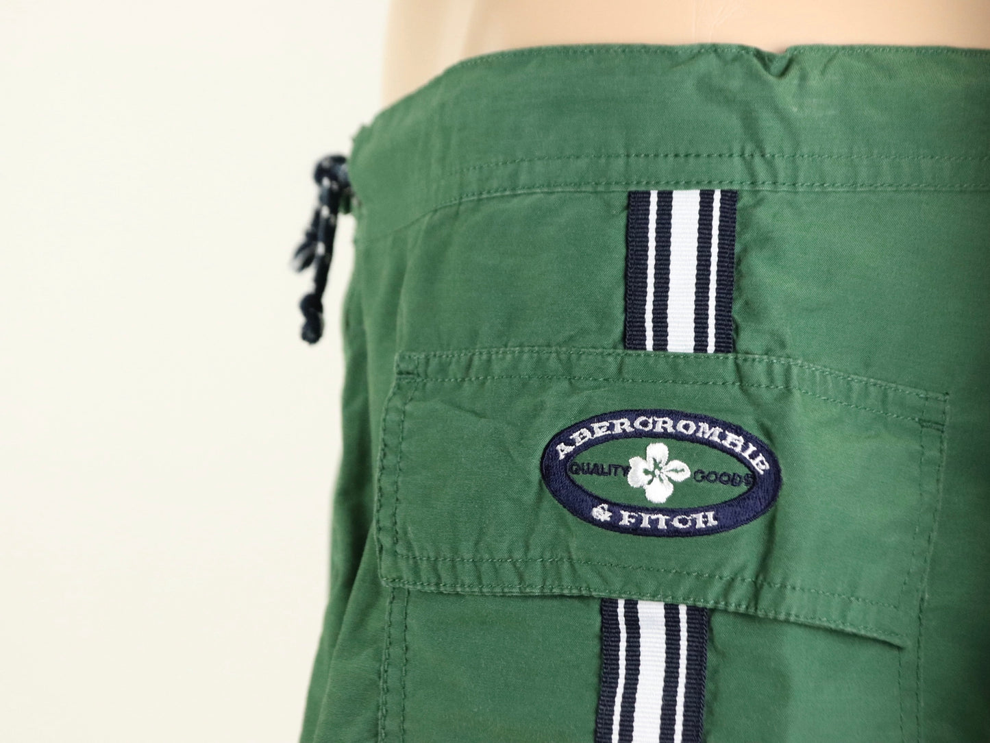 Abercrombie and Fitch Green and White Swim Trunks, 1990s Vintage