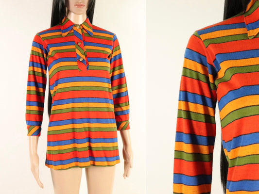 Striped Micro Mini/Tunic Shirt, 1970s Vintage