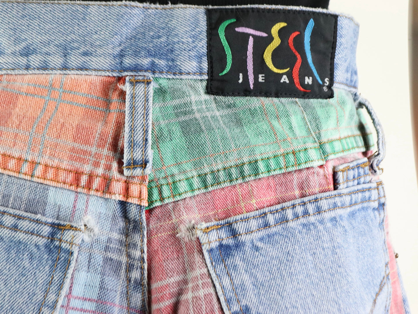 High Waisted Plaid Patchwork Shorts, STEEL Jeans, 1990s Vintage