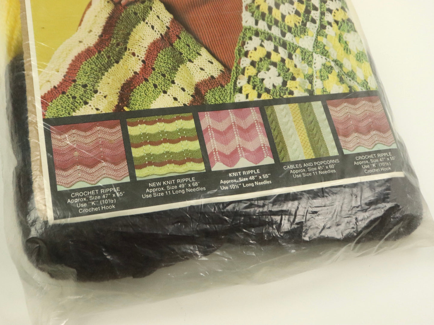 Yellow and Brown Yarn Kits Inc A Creative Kit Afghan 5 In 1 #8000 Made In USA, NEW, 1970s Vintage