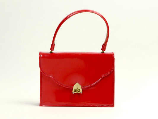 Red Patent Leather Handbag, 1950s Vintage