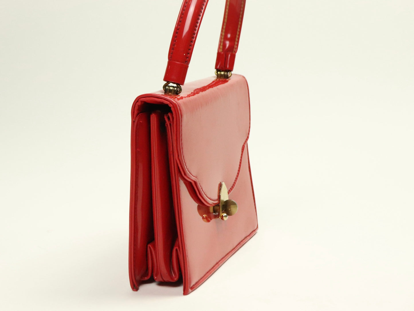 Red Patent Leather Handbag, 1950s Vintage