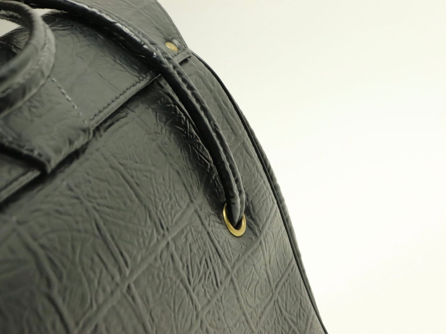 Structured Black Handbag, Croc-Embossed Leather with Gold-Tone Hardware, 1950s Vintage