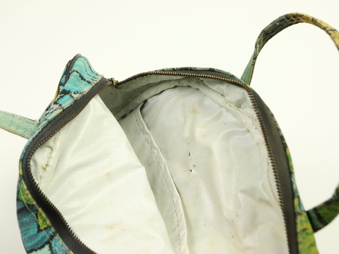Aqua Blue Floral Mod canvas Makeup Case/Purse, 1960s Vintage
