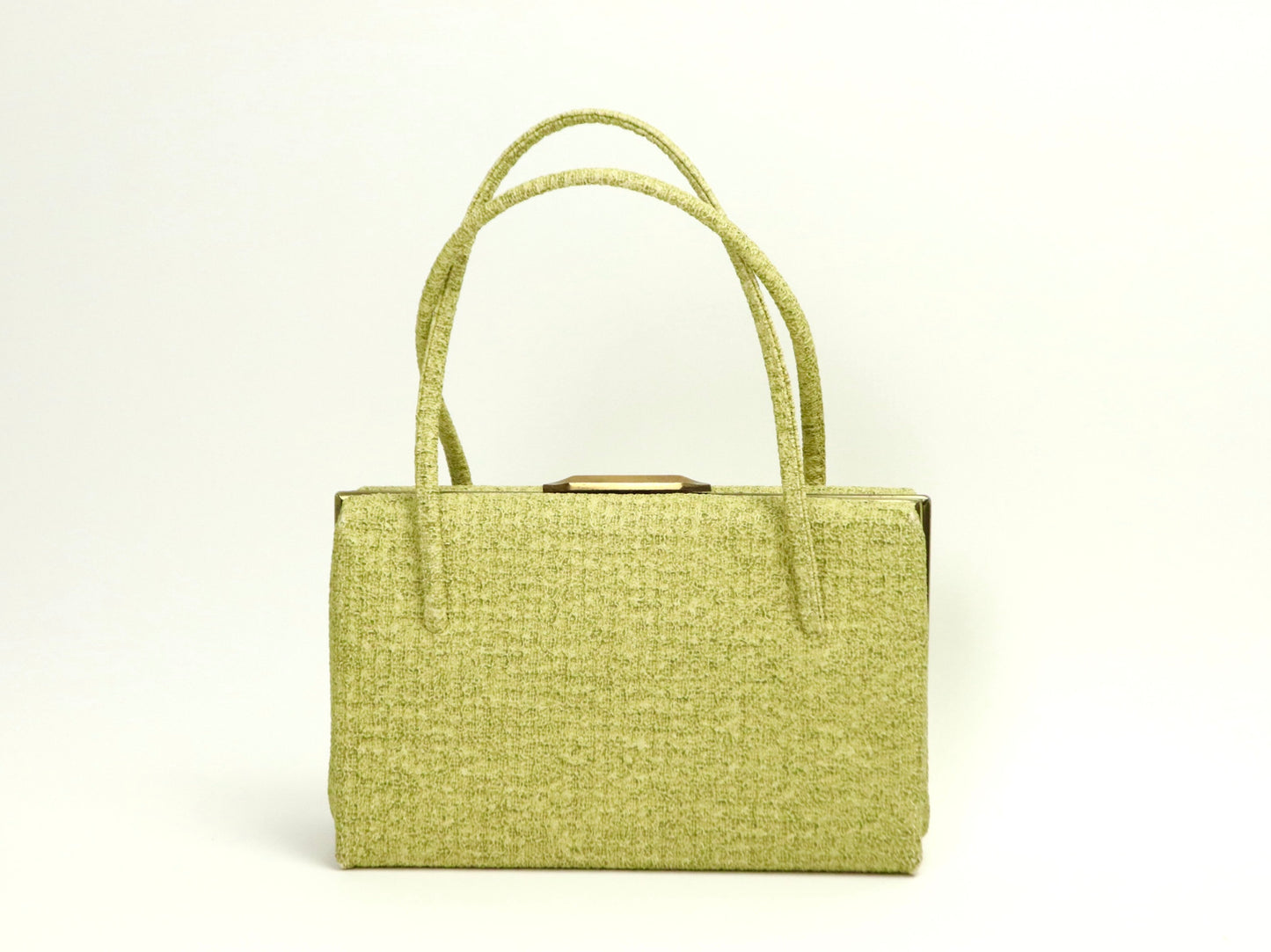 Chartreuse Green Structured Handbag with Gold Clasp, 1960s Vintage
