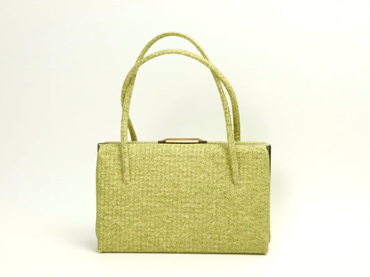 Chartreuse Green Structured Handbag with Gold Clasp, 1960s Vintage