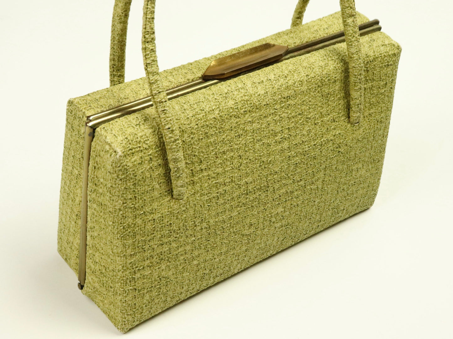 Chartreuse Green Structured Handbag with Gold Clasp, 1960s Vintage