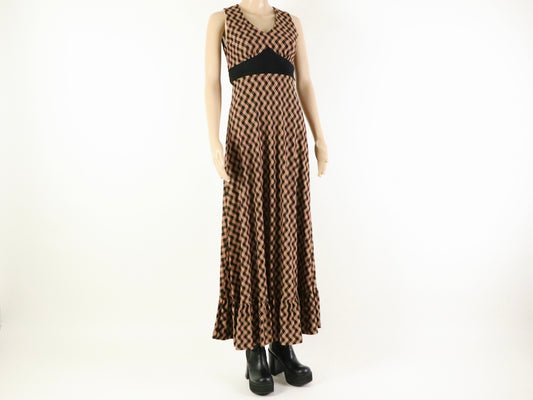 Brown Plaid Maxi dress, 1970s vintage