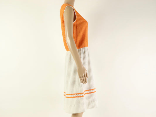 Orange And White Sleeves Dress, 1970s Vintage
