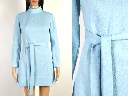 Baby Blue Long Sleeve Mini Dress, 1970s Vintage