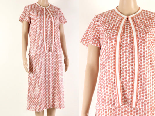 Pink Two Piece Dress and jacket set, 1970s vintage