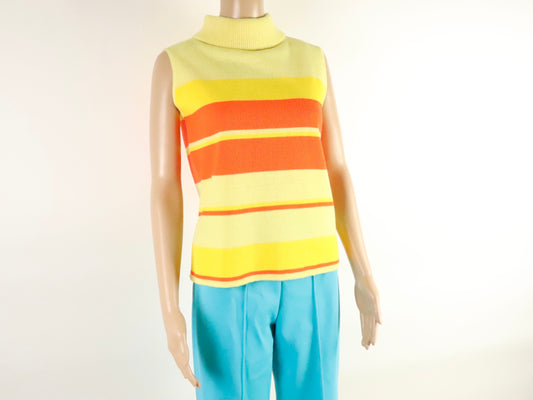 Yellow Striped Turtleneck Top, 1970s Vintage