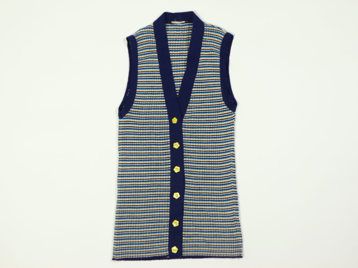 Yellow And Blue Striped Sweater Vest Top, 1970s Vintage