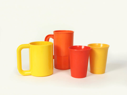 Yellow And Orange Retro Plastic Cup Set, 1970s Vintage