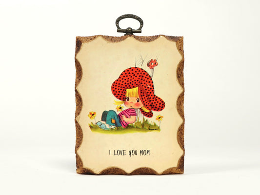 “I Love You Mom” Small Cork Wall Hanging, 1970s Vintage