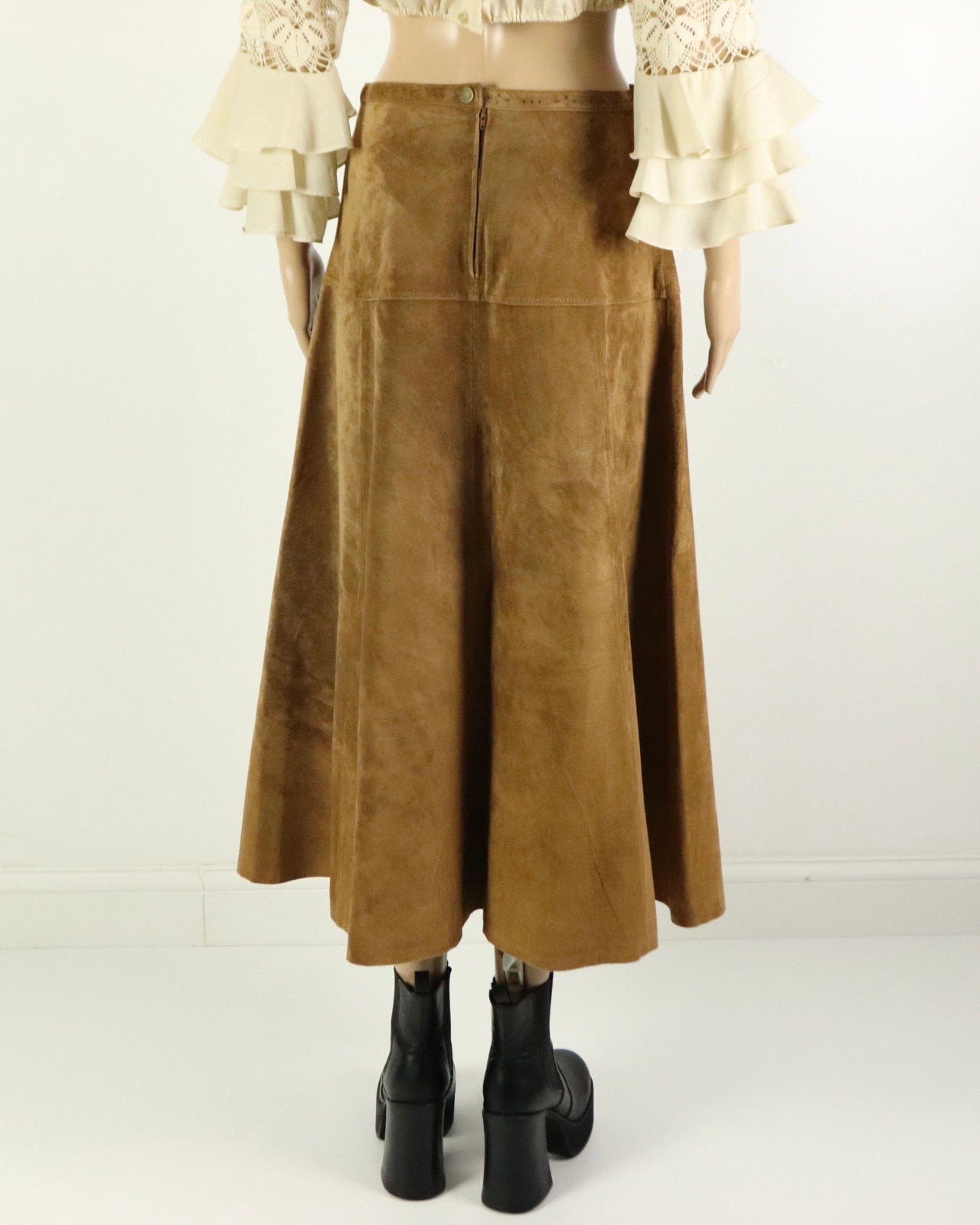 Brown Suede Midi skirt, 1990s Vintage