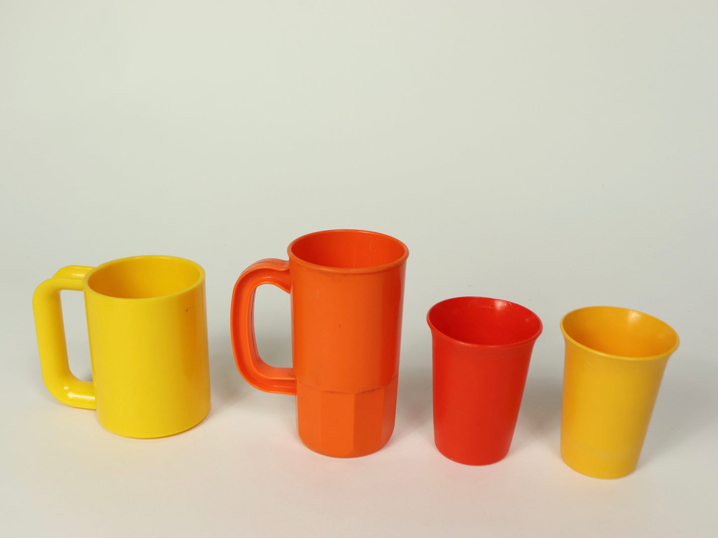 Yellow And Orange Retro Plastic Cup Set, 1970s Vintage