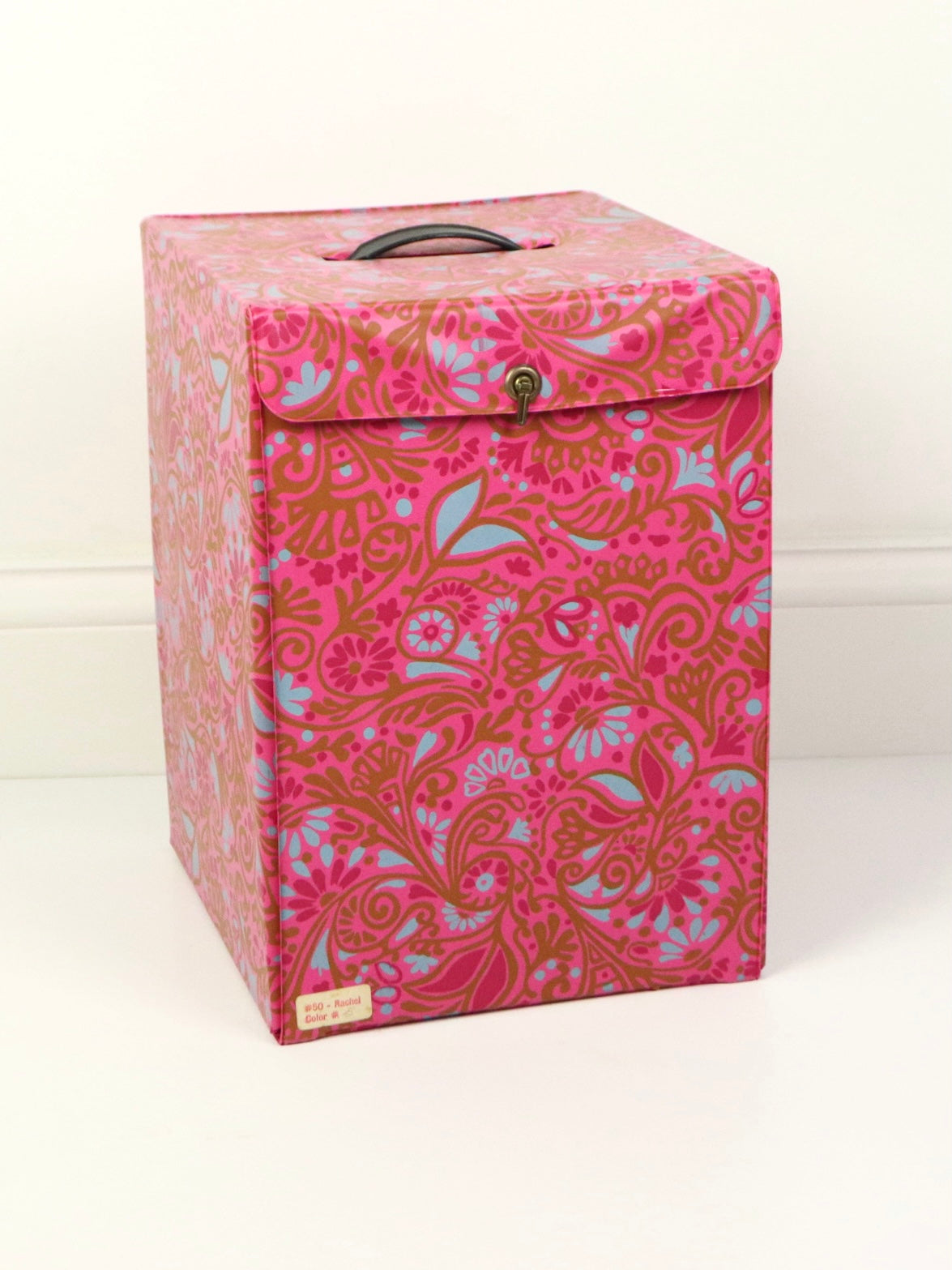 Mod Pink & Blue Floral Wig Storage Box Vinyl Carry Case, 1960s Vintage