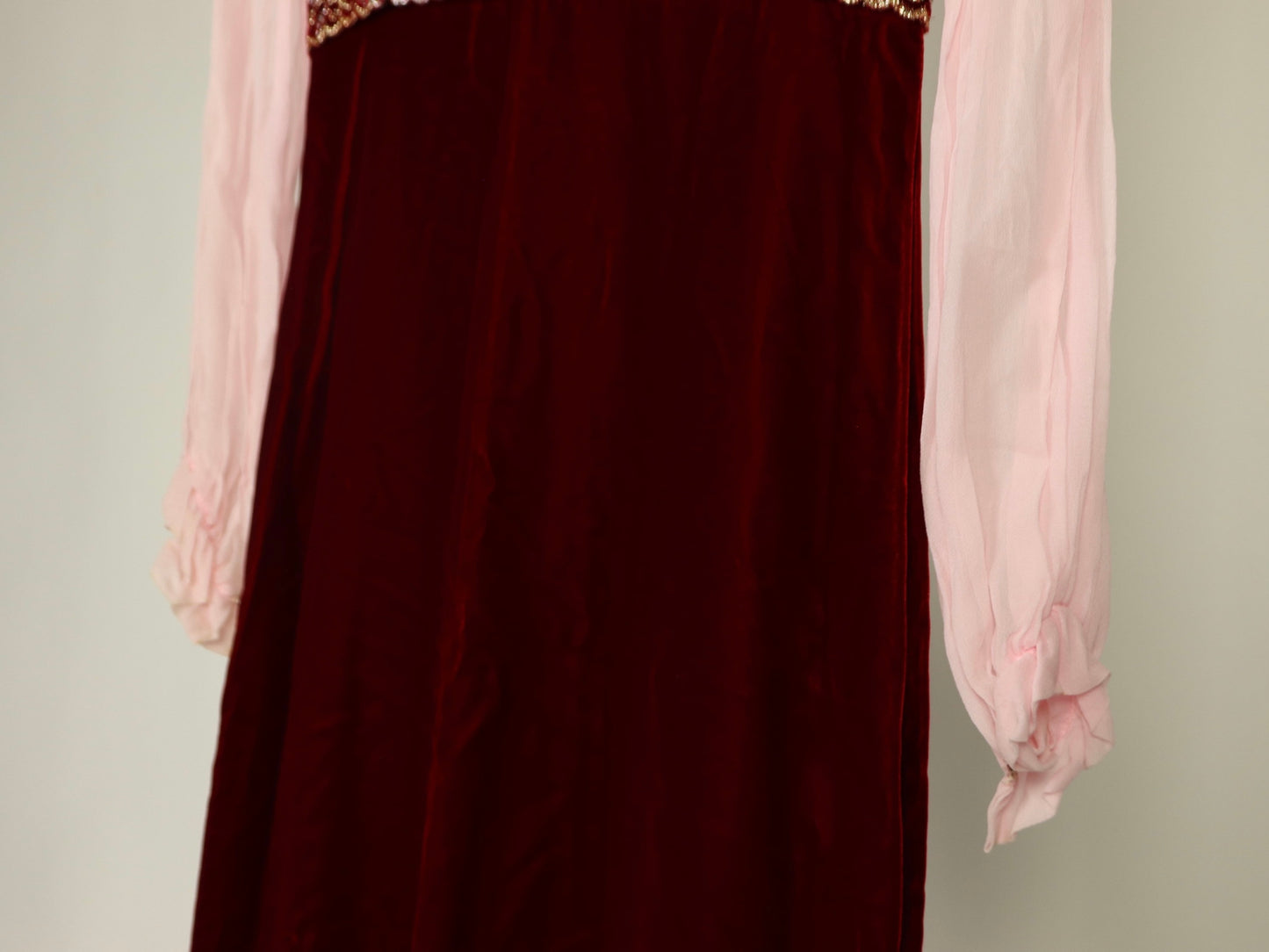 Red And Pink Velvet Maxi Dress, 1970s Vintage