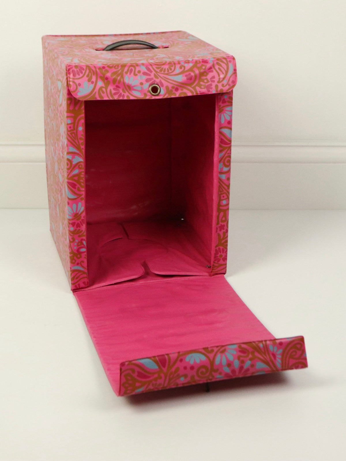 Mod Pink & Blue Floral Wig Storage Box Vinyl Carry Case, 1960s Vintage