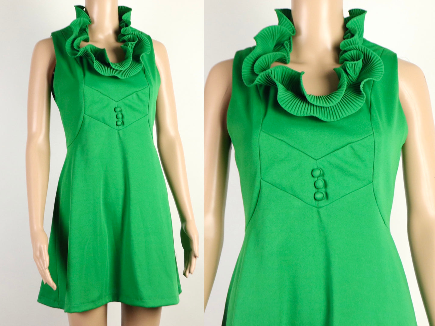 Green Space Age Mini Dress, 1970s Vintage