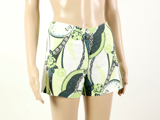 Green Abstract High Waisted Shorts, 1990s Vintage