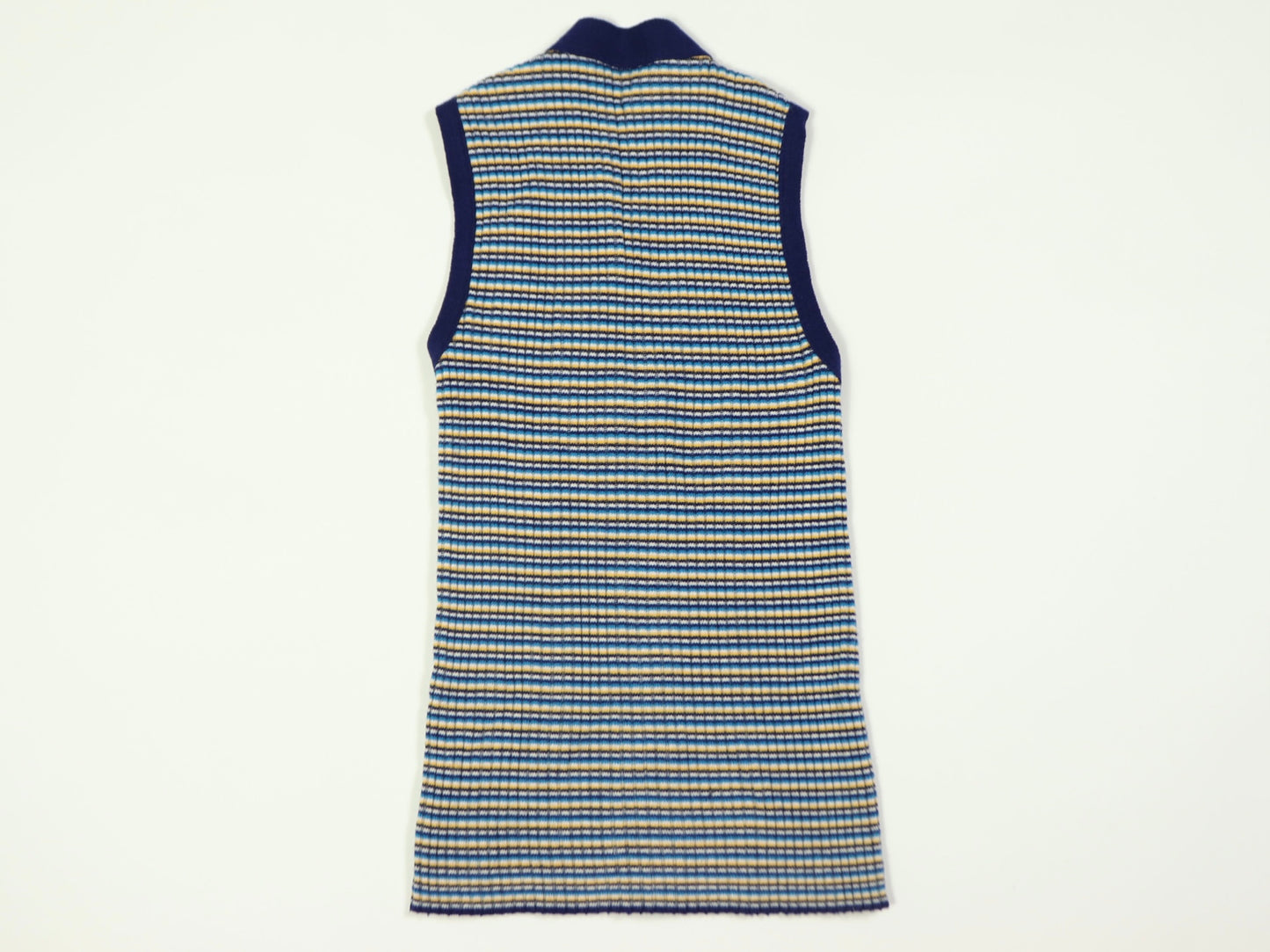 Yellow And Blue Striped Sweater Vest Top, 1970s Vintage