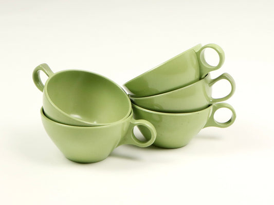 Melamine Tea Cup Set of 5, Avocado Green, Mid Century Vintage