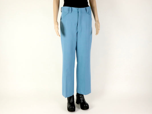 Blue Flared Leg Slacks, 1970s Vintage