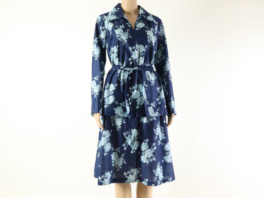 Blue Floral Skirt Set, 1970s Vintage